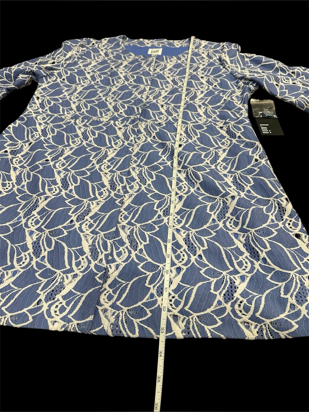 NWT Luii Blue Floral Lace Bell Sleeve L Jacket Large Wedding Timeless Chic - Picture 13 of 14
